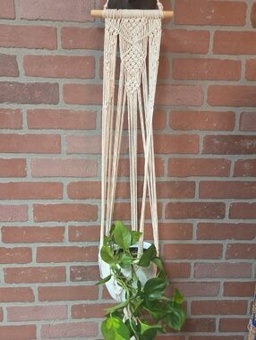Handcrafted Cream Macramé Plant Hanger - Boho Wall Decor